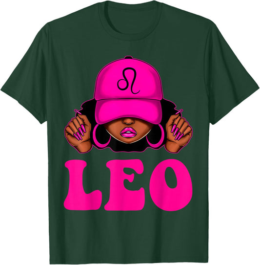 Leo Queen Sassy Black Woman Afro Girl Zodiac Birthday T-Shirt - T-Shirt | Forest