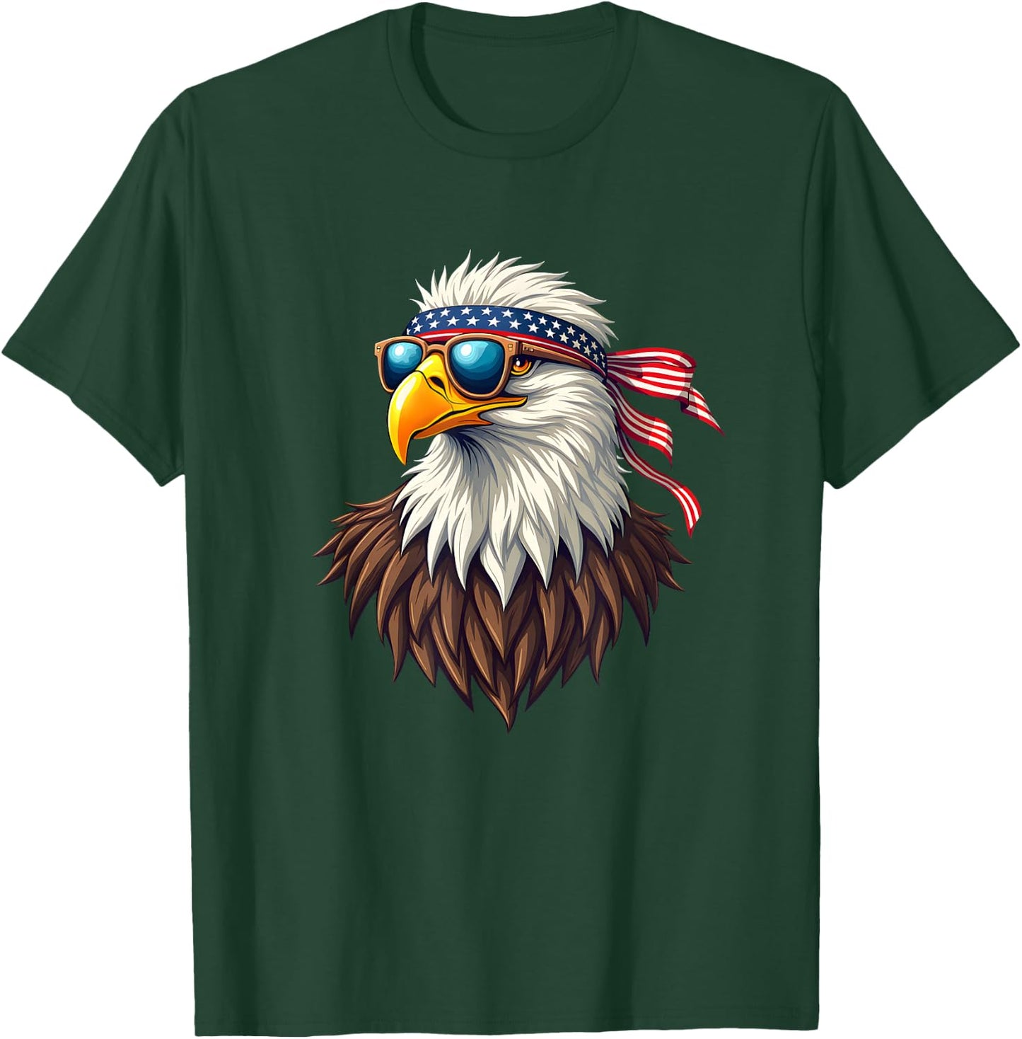 Patriotic Eagle Graphic - Retro American Flag Design T-Shirt - T-Shirt | Forest