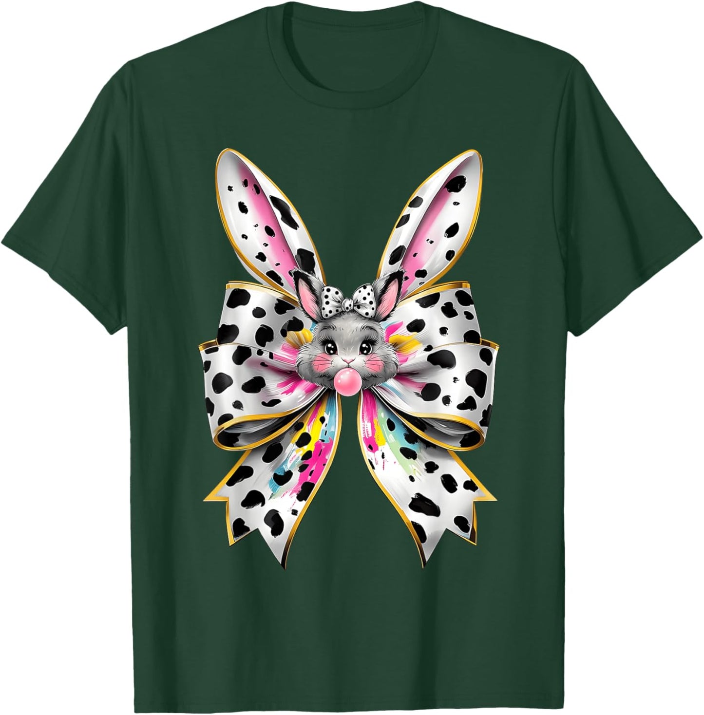 Cute Easter Bunny Face Coquette Bow Easter Day Girls Women T-Shirt - T-Shirt | Forest