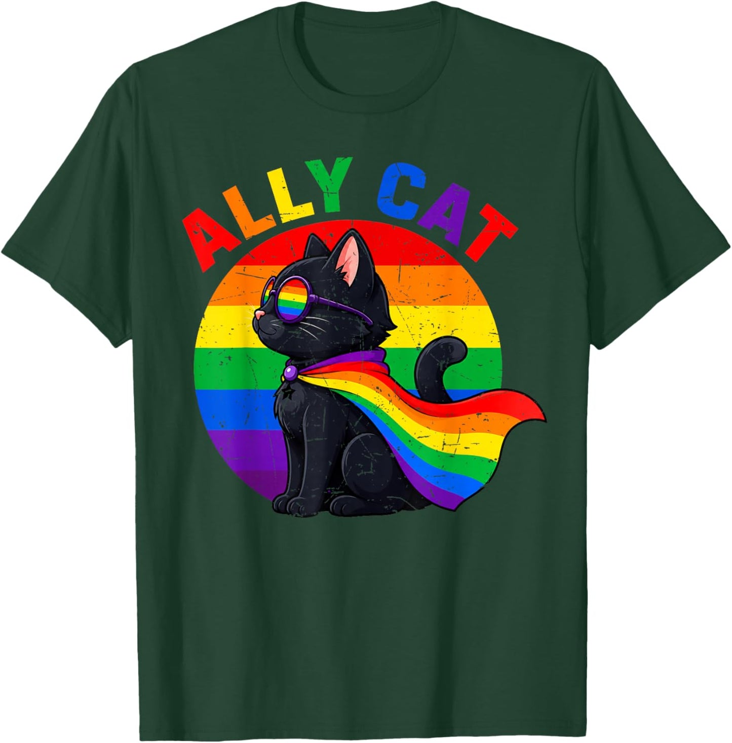 Ally Cat Rainbow Gay Pride LGBTQ LGBT T-Shirt - T-Shirt | Forest