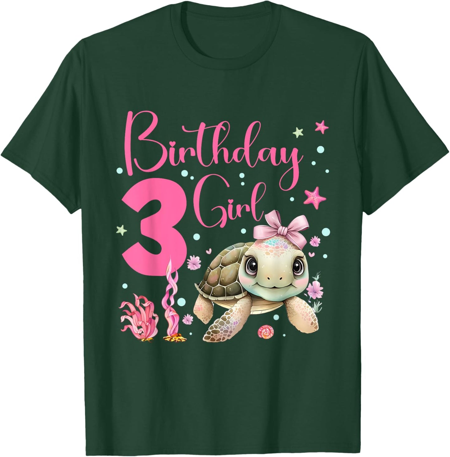 Sea Turtle Kids 3rd Birthday Ocean Party Theme Under The Sea T-Shirt - T-Shirt | Forest