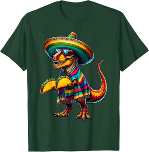 T-rex Dinosaur Taco Lover Cinco de Mayo Sombrero Poncho T-Shirt - T-Shirt | Forest