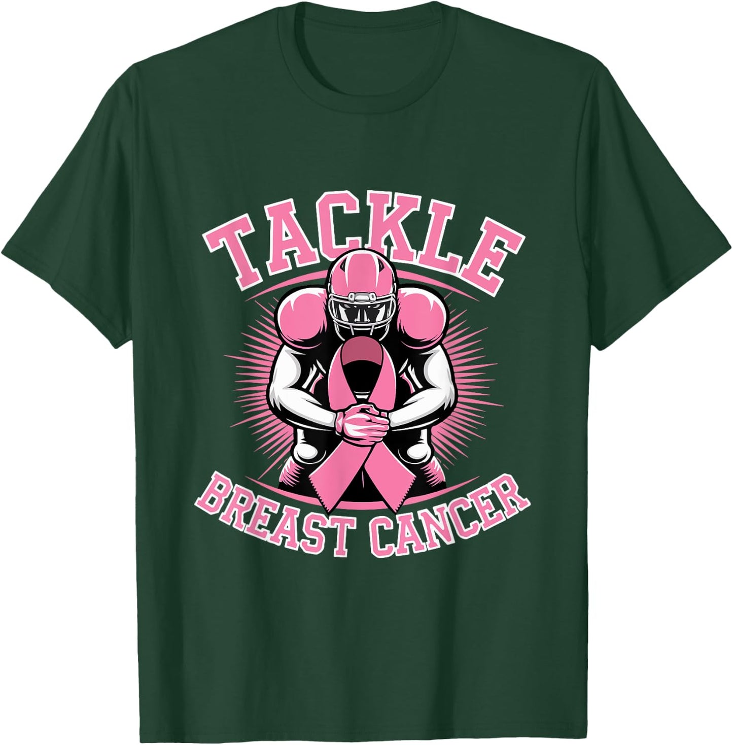 Tackle Breast Cancer Pink Ribbon American Fantasy Football T-Shirt - T-Shirt | Forest