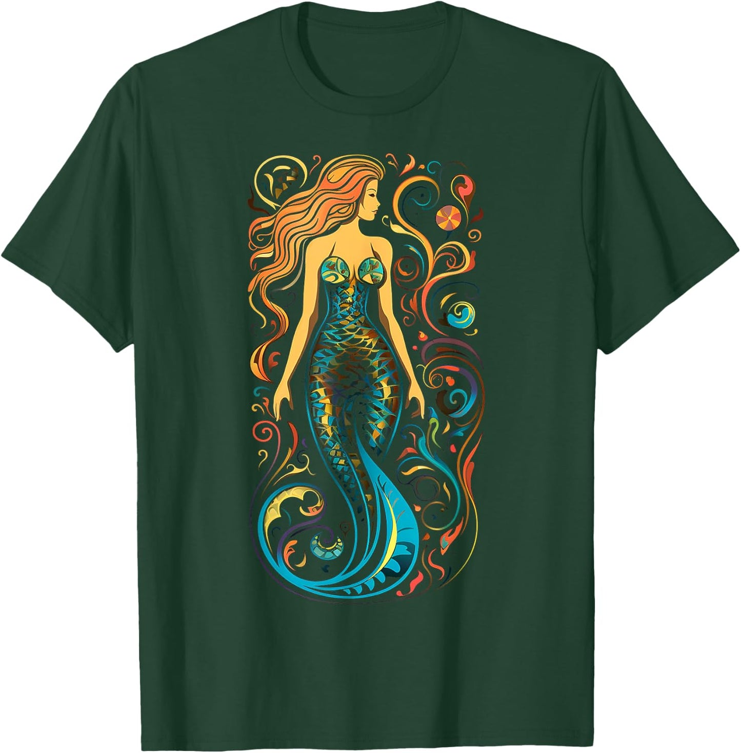 Mermaid Mandala Graphic Artwork Art Mermaid T-Shirt - T-Shirt | Forest