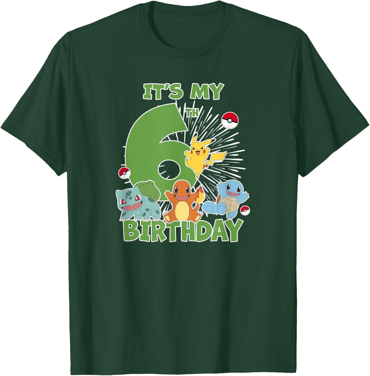 Pokémon It's My 6th Birthday Kanto Starters Celebration T-Shirt - T-Shirt | Forest