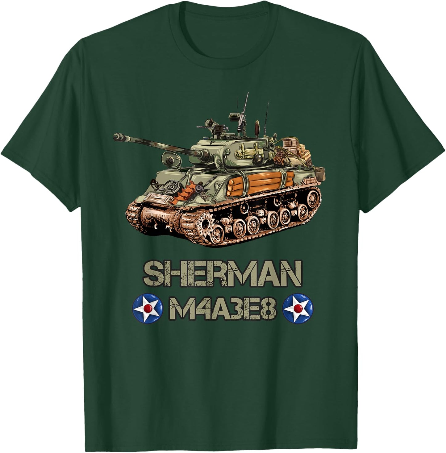 World War 2 American Tank M4A3E8 Sherman memorabilia T-Shirt - T-Shirt | Forest