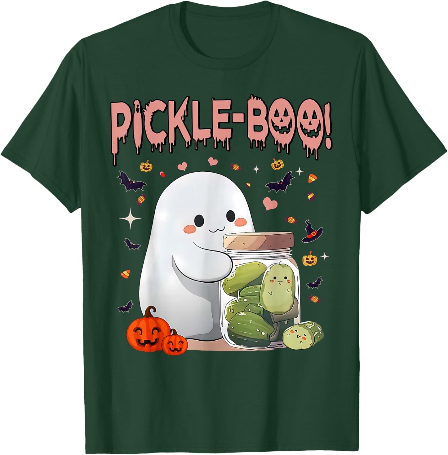 Vintage Kawaii Pickle Boo Ghost Halloween Spooky Season T-Shirt - T-Shirt | Forest
