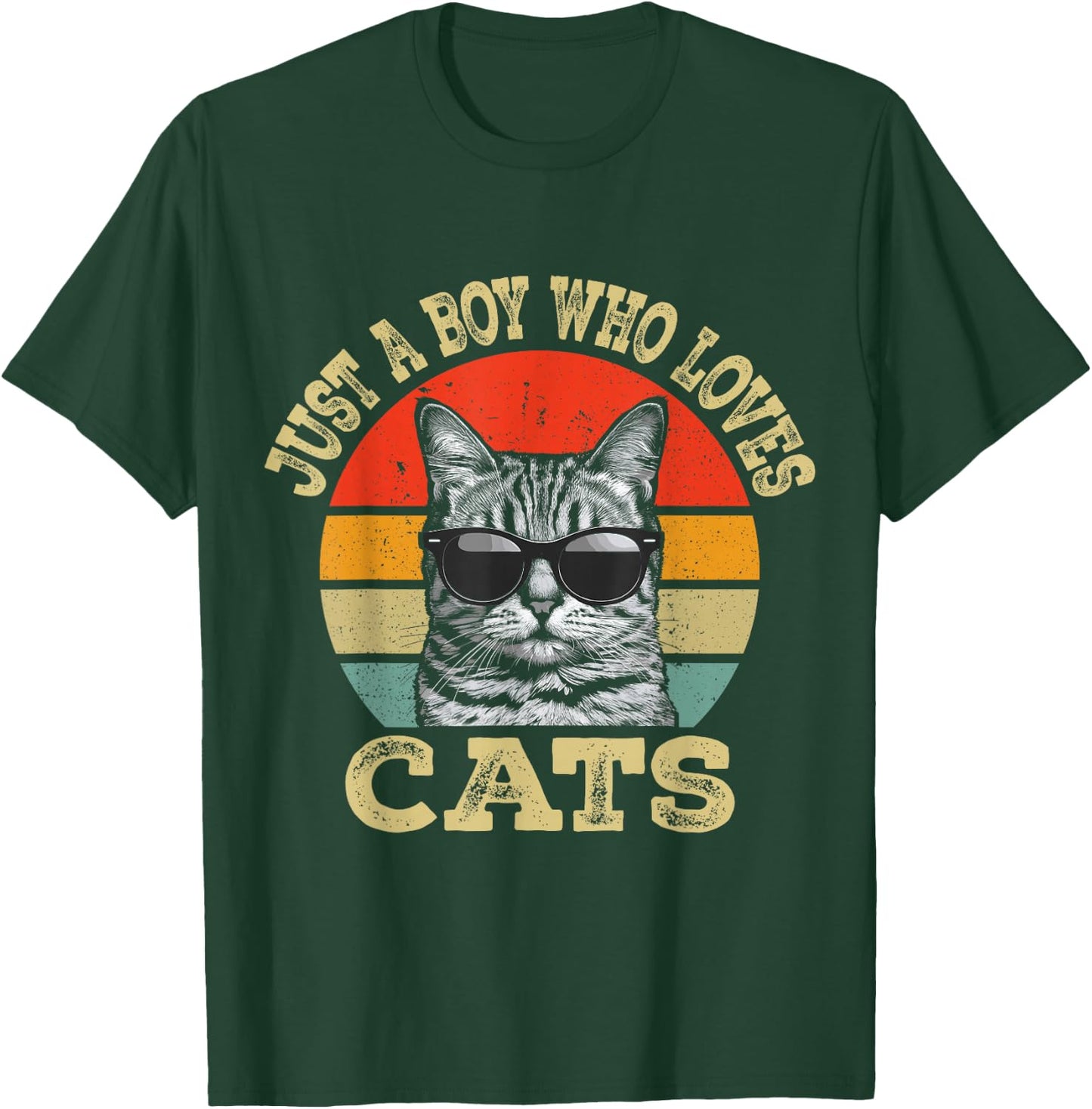 Vintage Just A Boy Who Loves Cats Boy Kid Cat Lover For Boys T-Shirt - T-Shirt | Forest