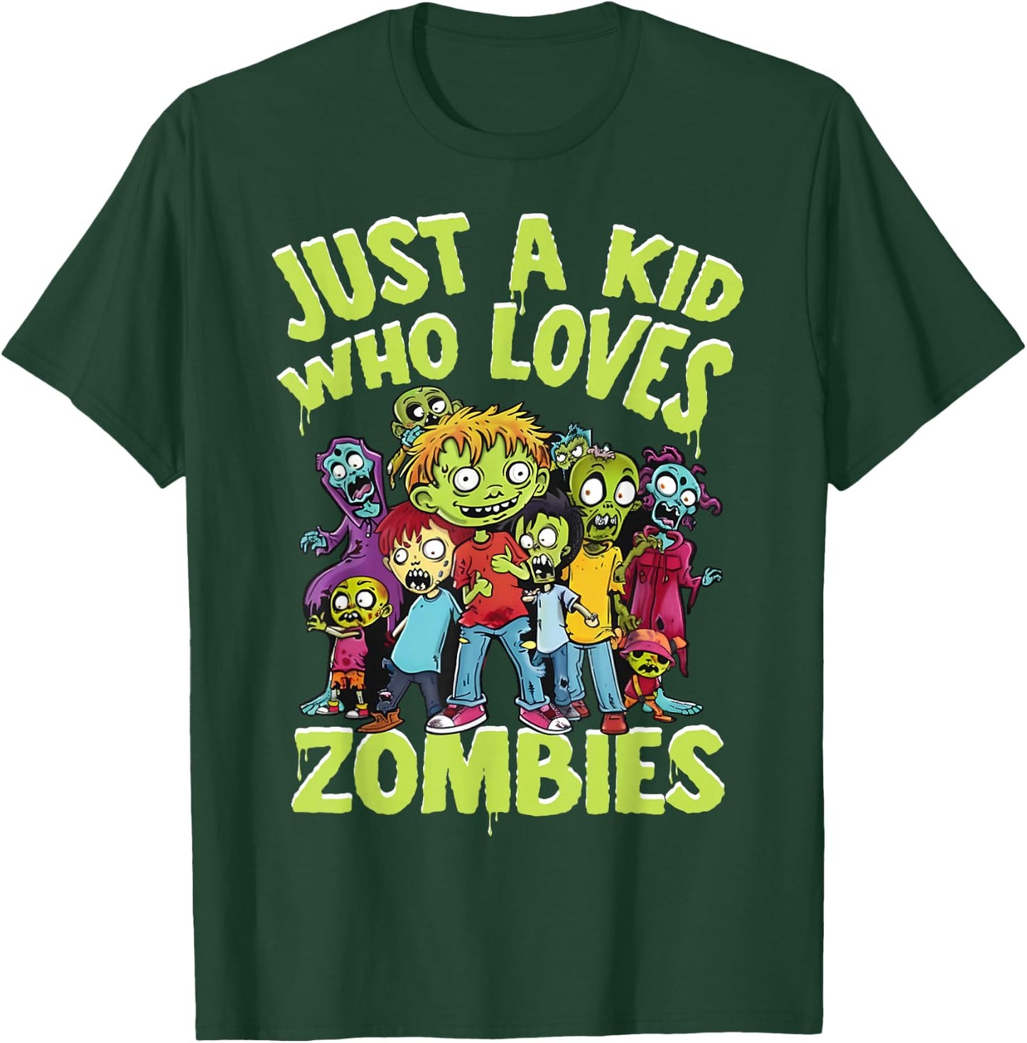 Halloween Zombie Funny Just A Kid Who Loves Zombies Kids T-Shirt - T-Shirt | Forest
