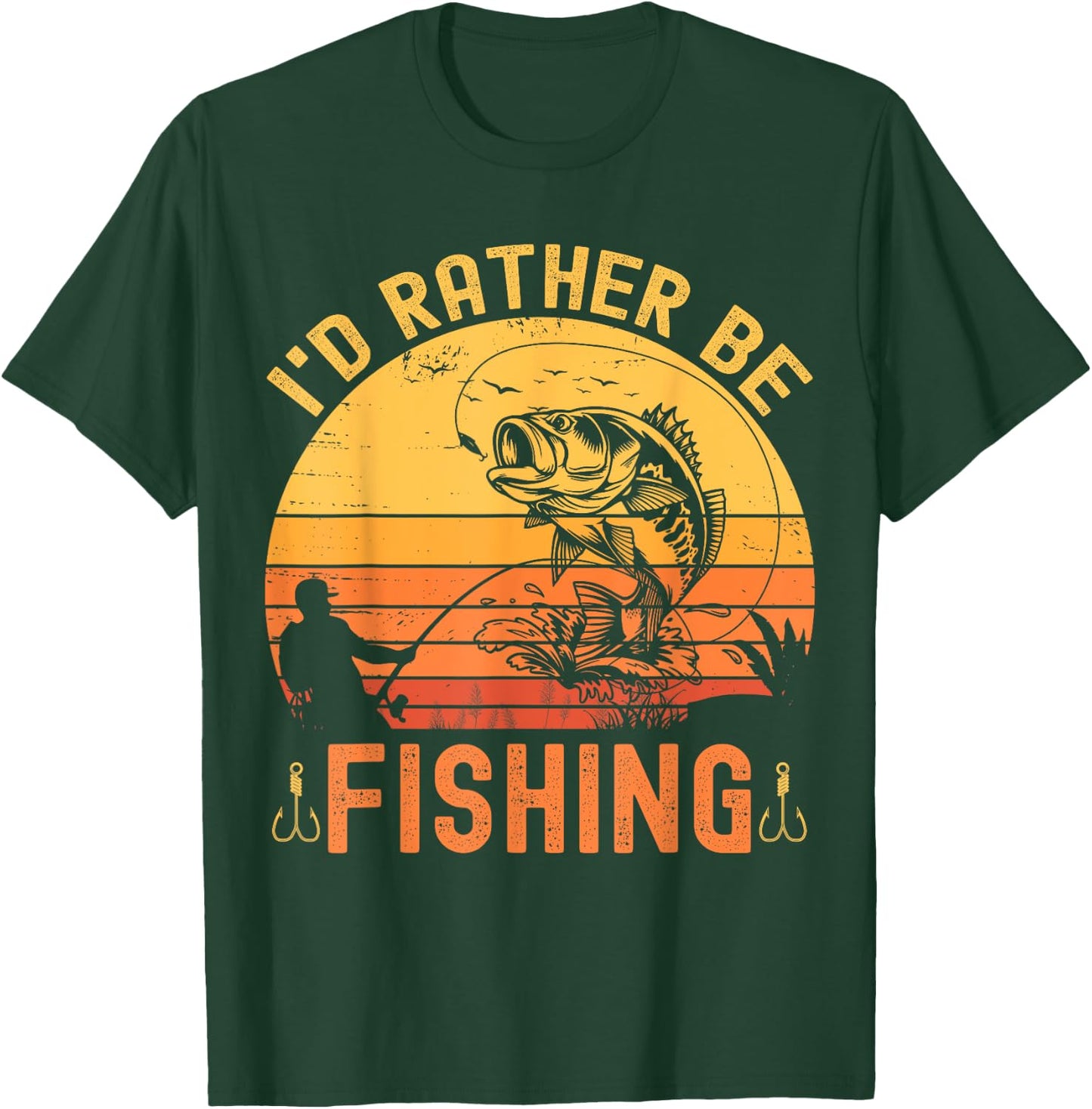 I'd Rather Be Fishing Retro vintage Fisherman Funny Fishing T-Shirt - T-Shirt | Forest