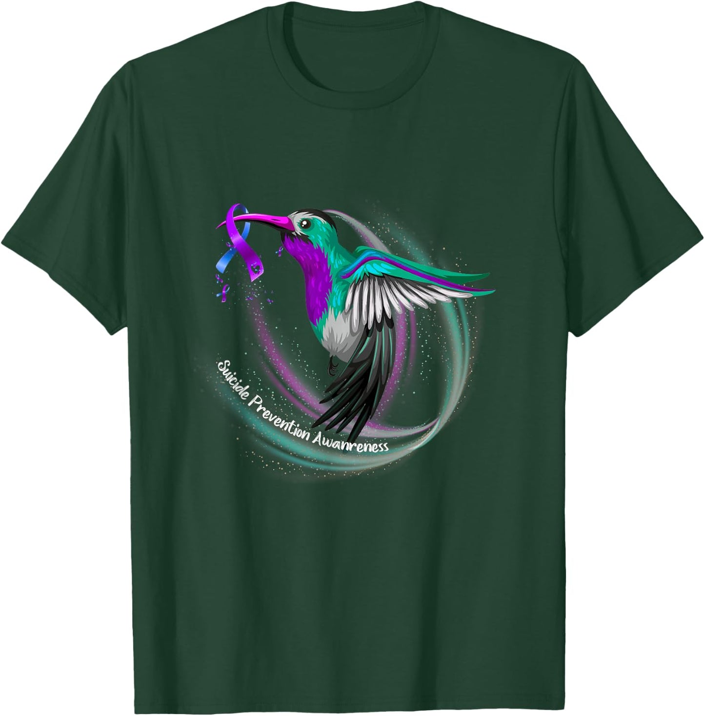Hummingbird Purple Blue Ribbon Suicide Prevention Awareness T-Shirt - T-Shirt | Forest