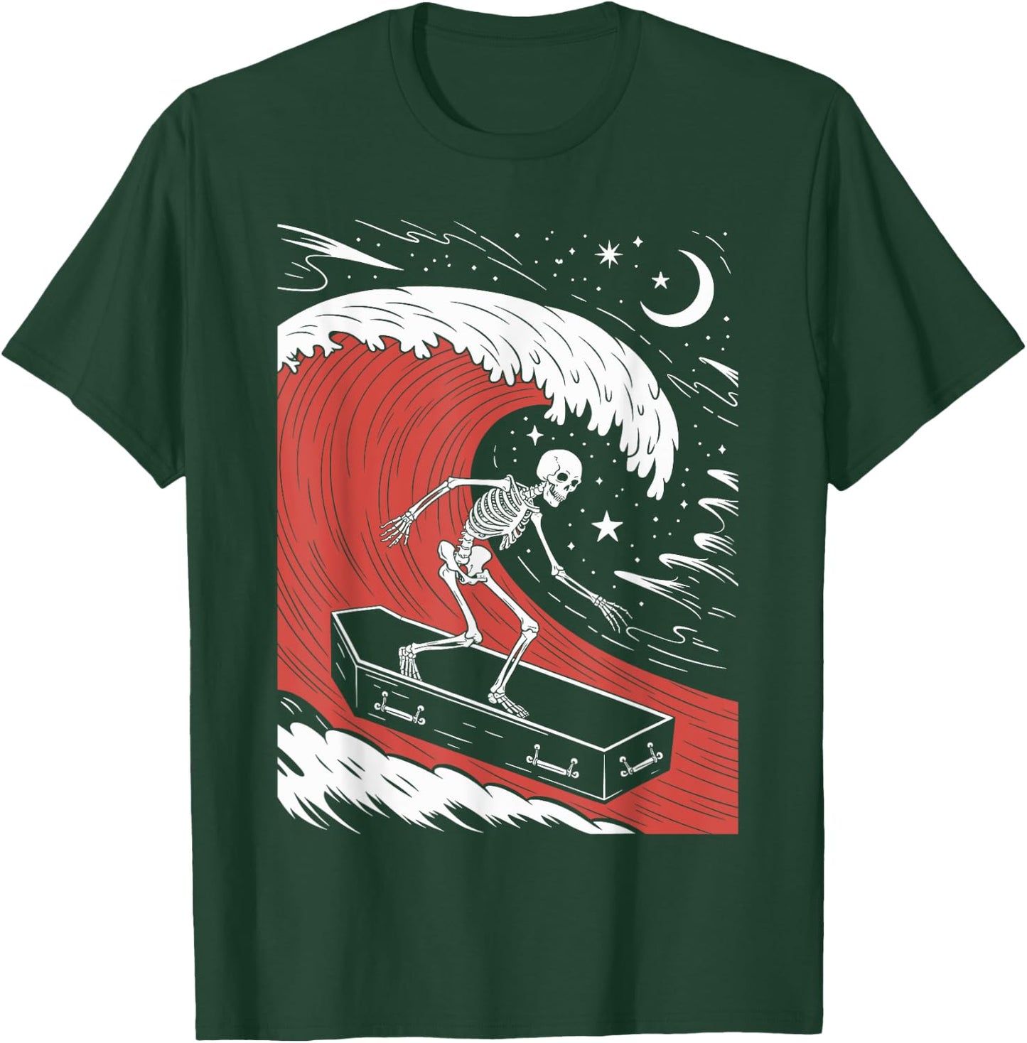 Funny Skeleton Surfing With a Coffin Spooky Halloween Surfer T-Shirt - T-Shirt | Forest