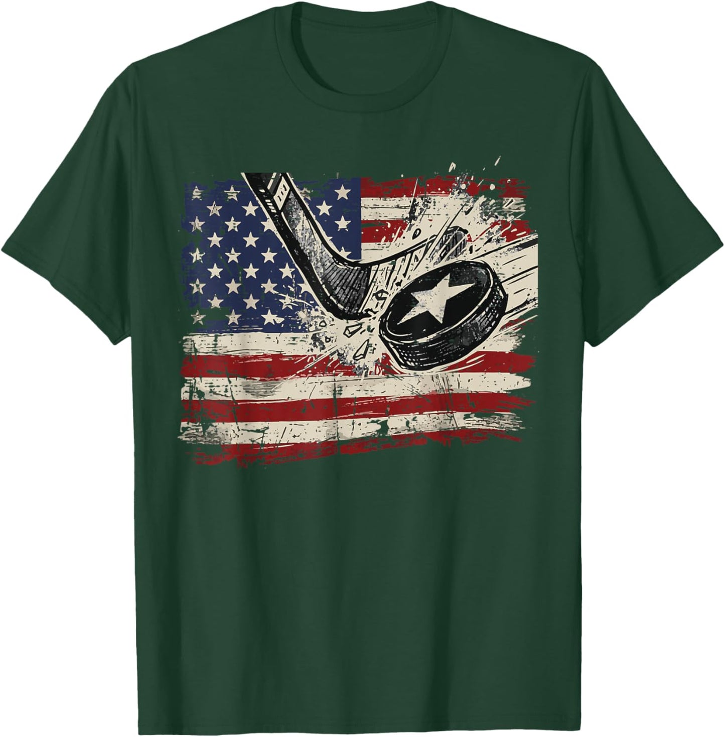 4th of July Ice Hockey Puck US Flag Patriotic Men Boys Kids T-Shirt - T-Shirt | Forest