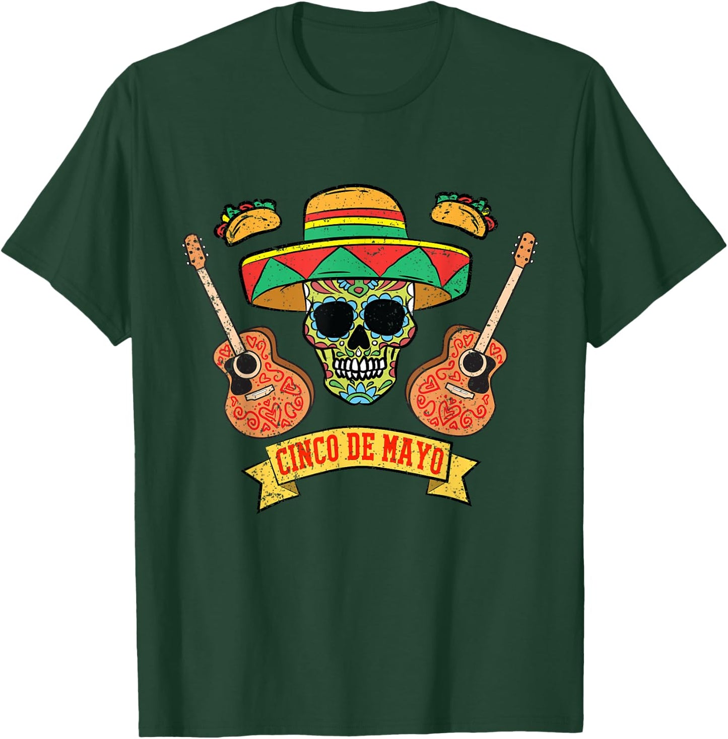 Sugar Skull Mariachi Cinco De Mayo Mexican Sombrero Taco T-Shirt - T-Shirt | Forest