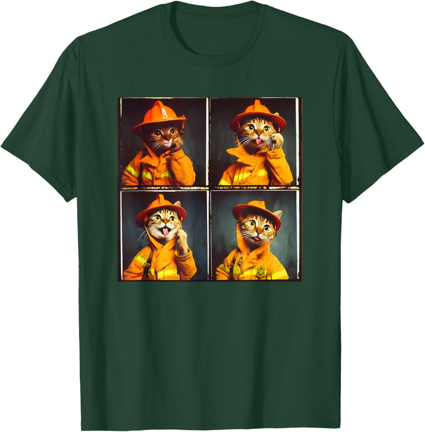 Funny Animal Photobooth Firefighter Cat T-Shirt - T-Shirt | Forest
