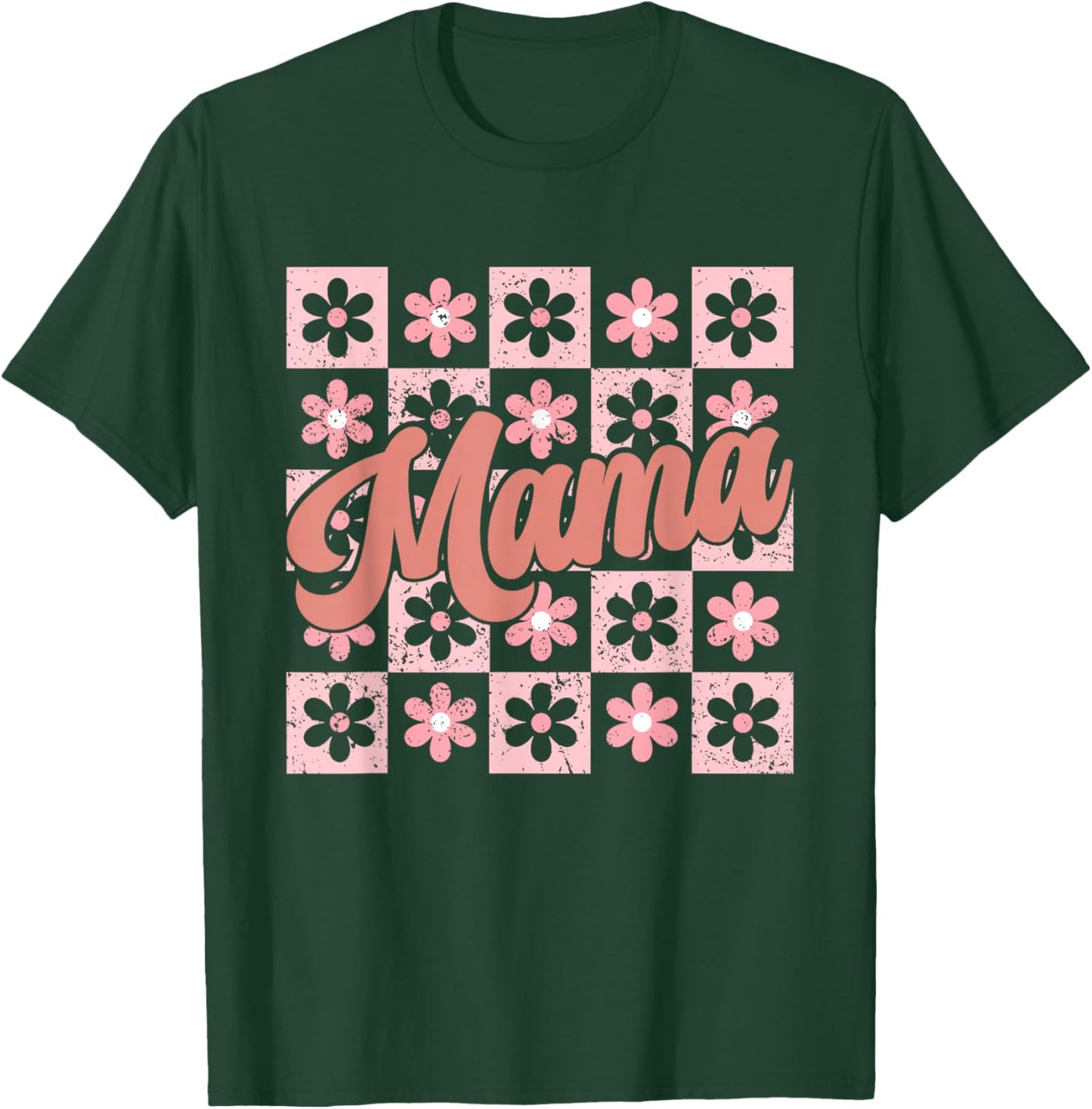 Groovy Mama Retro Flowers Floral Checkered Mother's Day T-Shirt - T-Shirt | Forest