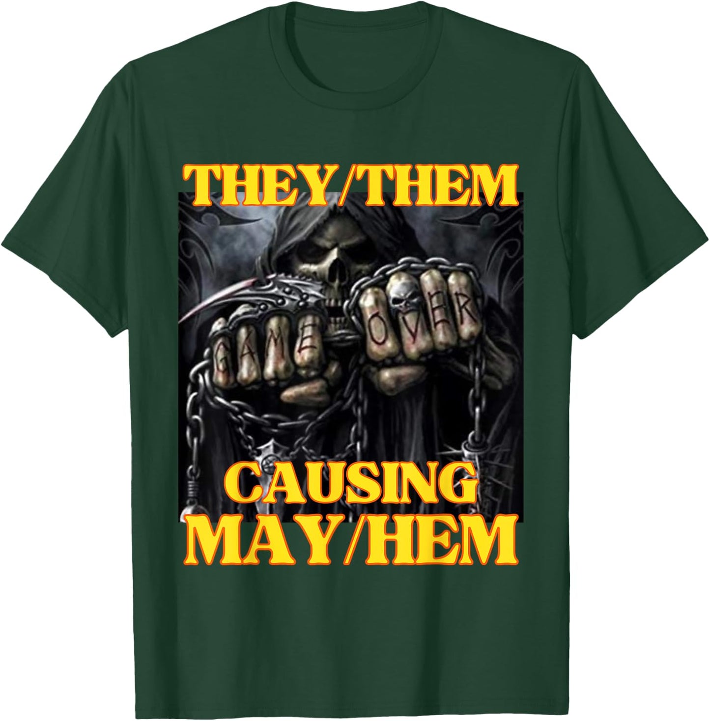 They Them Causing Mayhem Funny Cringe Hard Skeleton Meme T-Shirt - T-Shirt | Forest