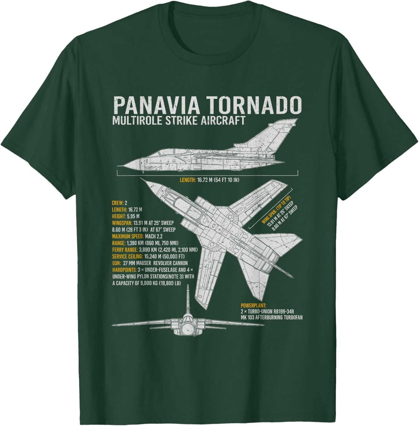 Tornado Jet Fighter Aircraft Airplane Blueprint Warplane T-Shirt - T-Shirt | Forest