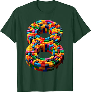 8 Year Old Blocks Building Master Builder 8th Birthday Boy T-Shirt - T-Shirt | Forest