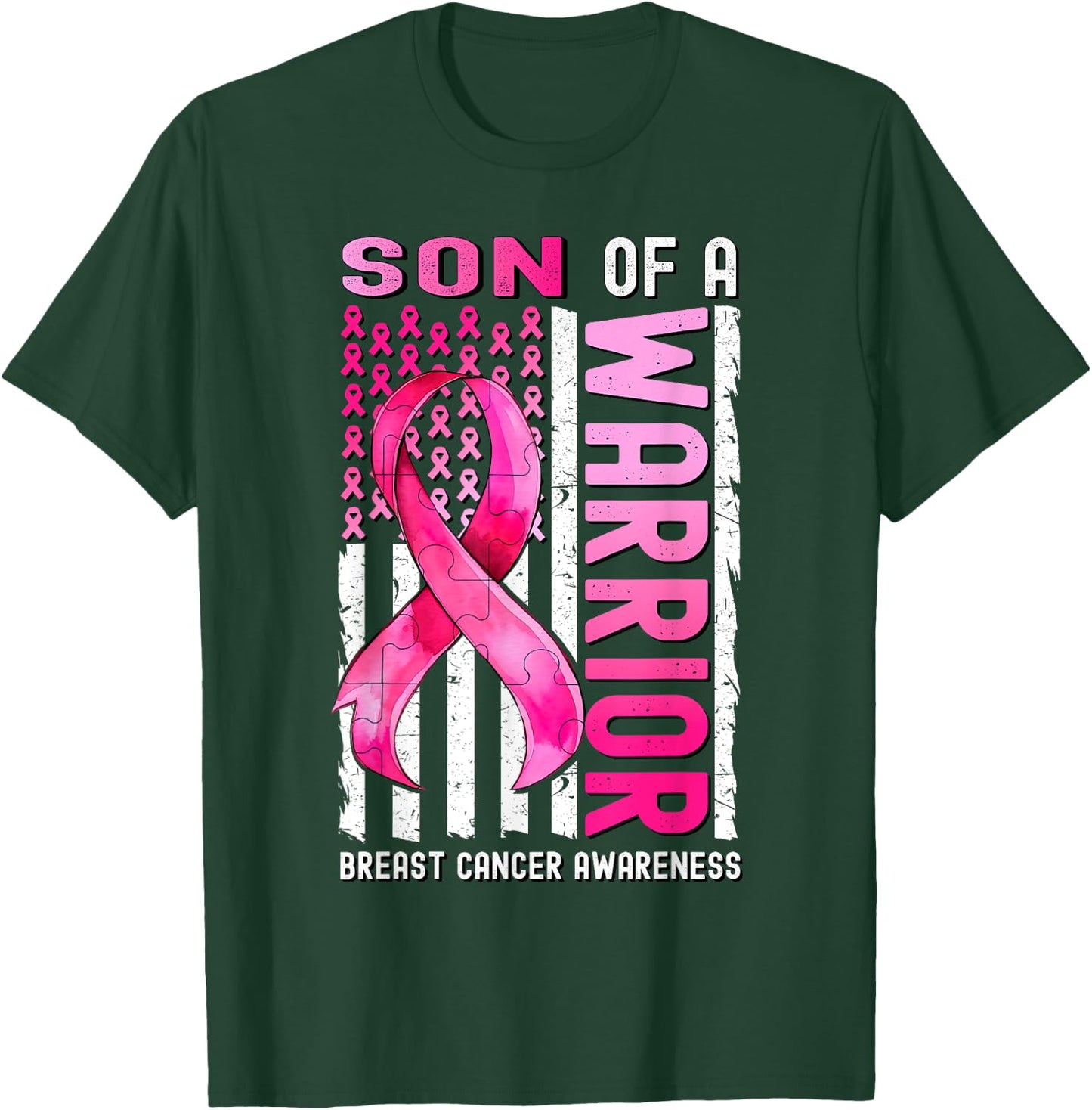 Son Of A Warrior Breast Cancer USA Flag Awareness Pink T-Shirt - T-Shirt | Forest