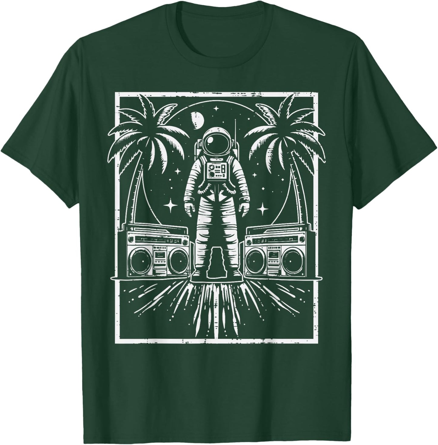 Astronaut Boomboxes Palm Trees Retro Space Men Women Kids T-Shirt - T-Shirt | Forest