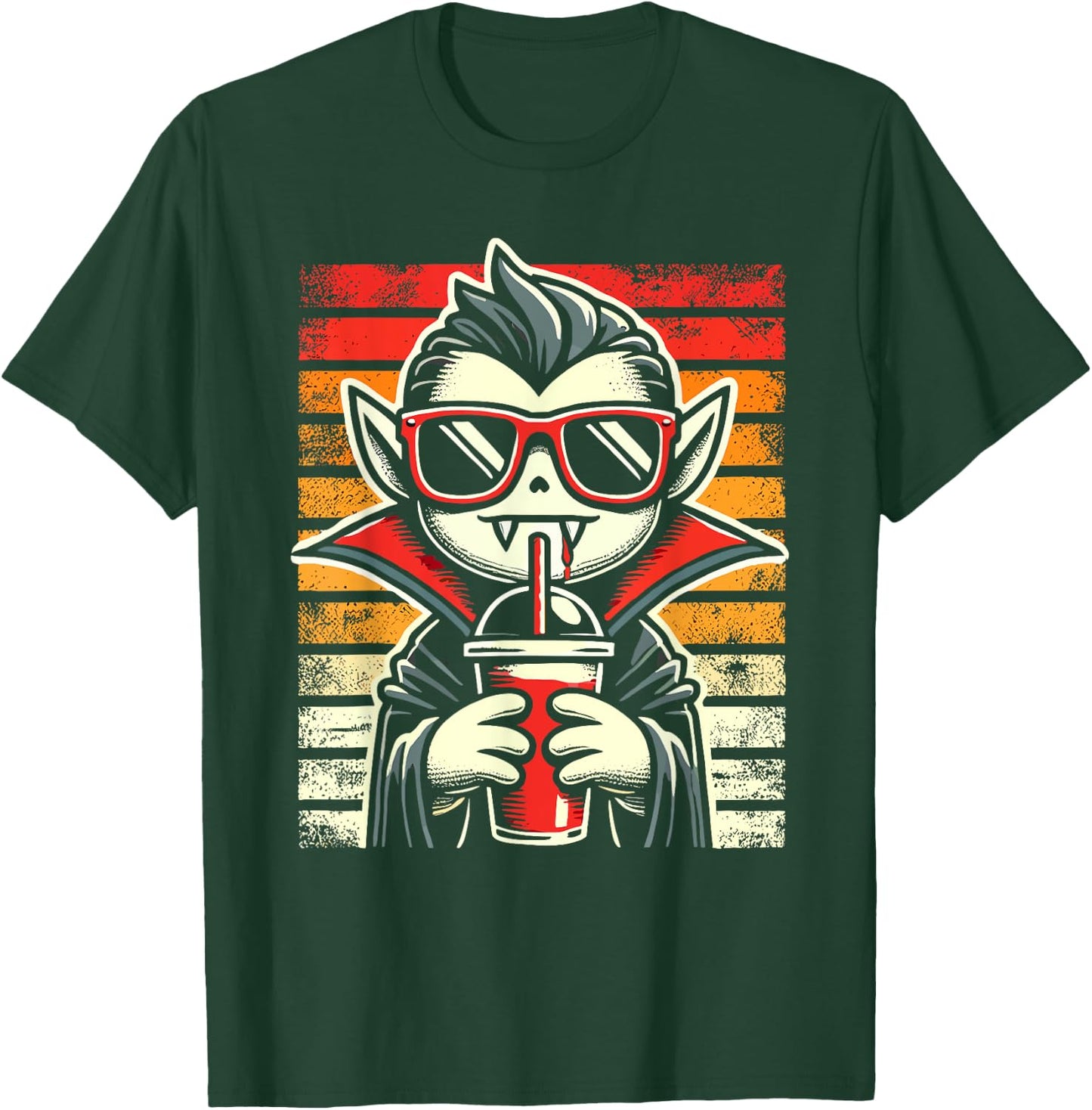 Retro Hipster Vampire with Smoothie Halloween Funny Vampire T-Shirt - T-Shirt | Forest