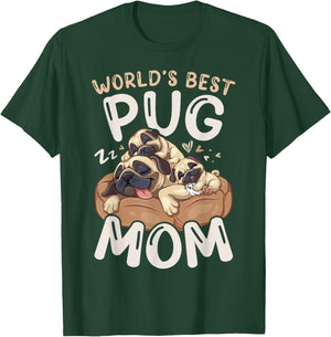 World's Best Pug Mom Sleeping Dog with 2 Puppies Mothers Day T-Shirt - T-Shirt | Forest