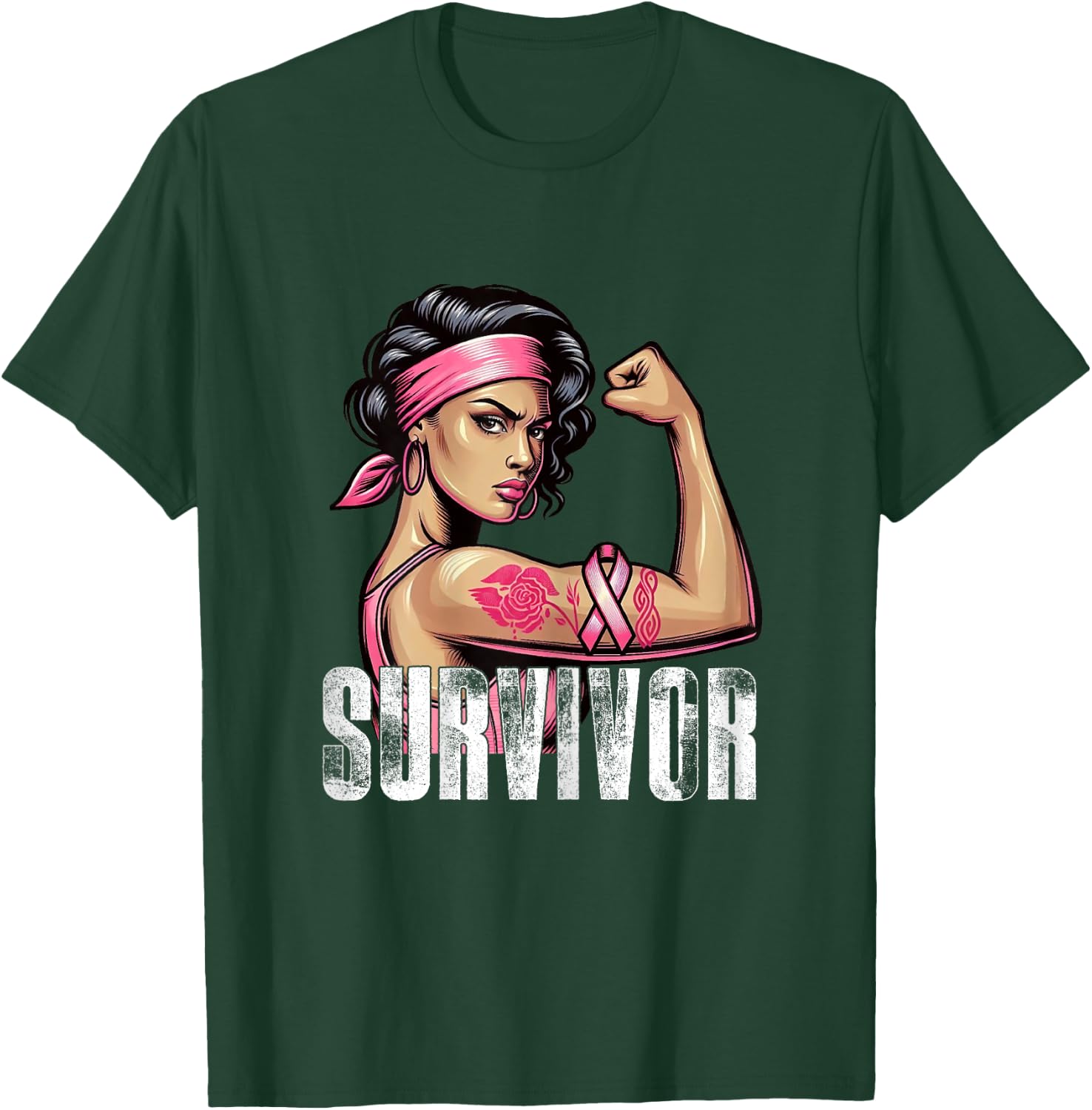 Breast Cancer Survivor Rosie Riveter Pink Awareness Women T-Shirt - T-Shirt | Forest