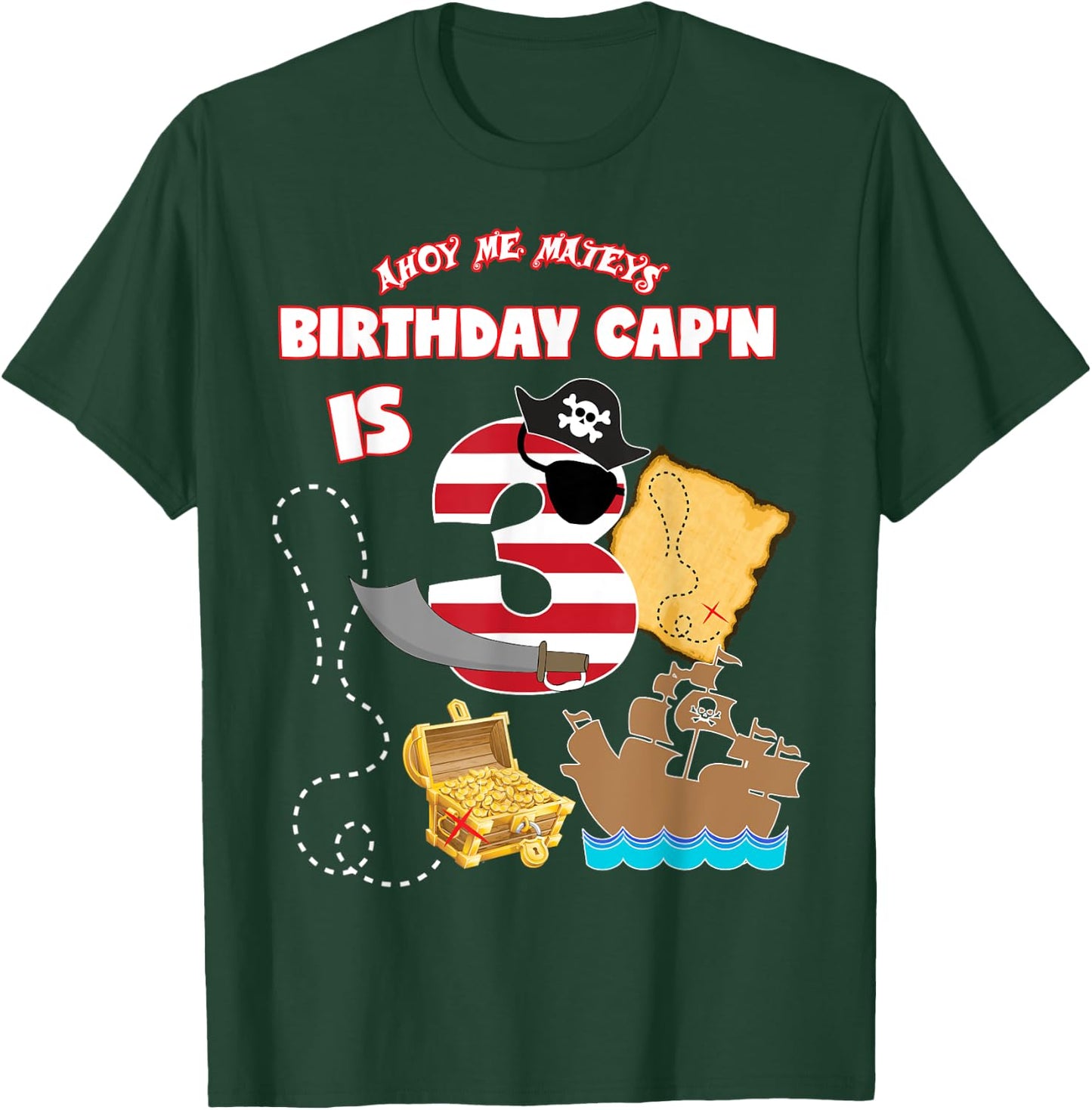 Pirate Birthday Shirt For Boys Age 3 Three Pirate Theme T-Shirt - T-Shirt | Forest