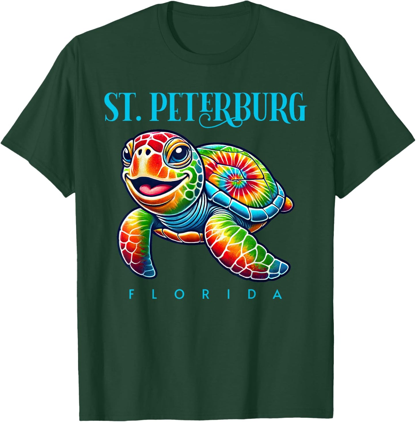 Saint Petersburg Florida Smiling Tie Dye Sea Turtle T-Shirt - T-Shirt | Forest