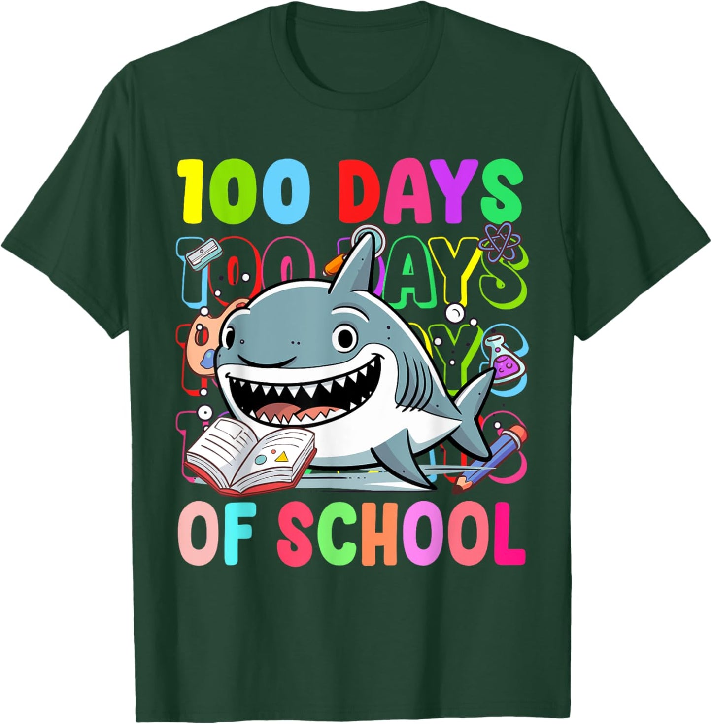 100 Days Of School Shark Lovers Boy Girl Kids T-Shirt - T-Shirt | Forest