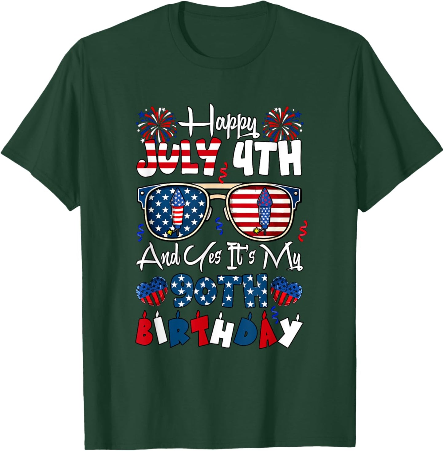 Happy July 4th And My 90th Birthday Sunglasses US Flag Lover T-Shirt - T-Shirt | Forest