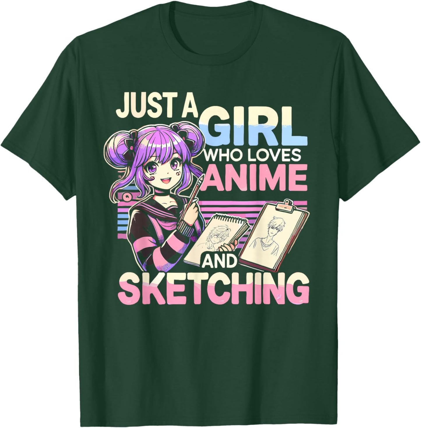Just A Girl Who Loves Anime And Sketching, Otaku Anime T-Shirt - T-Shirt | Forest