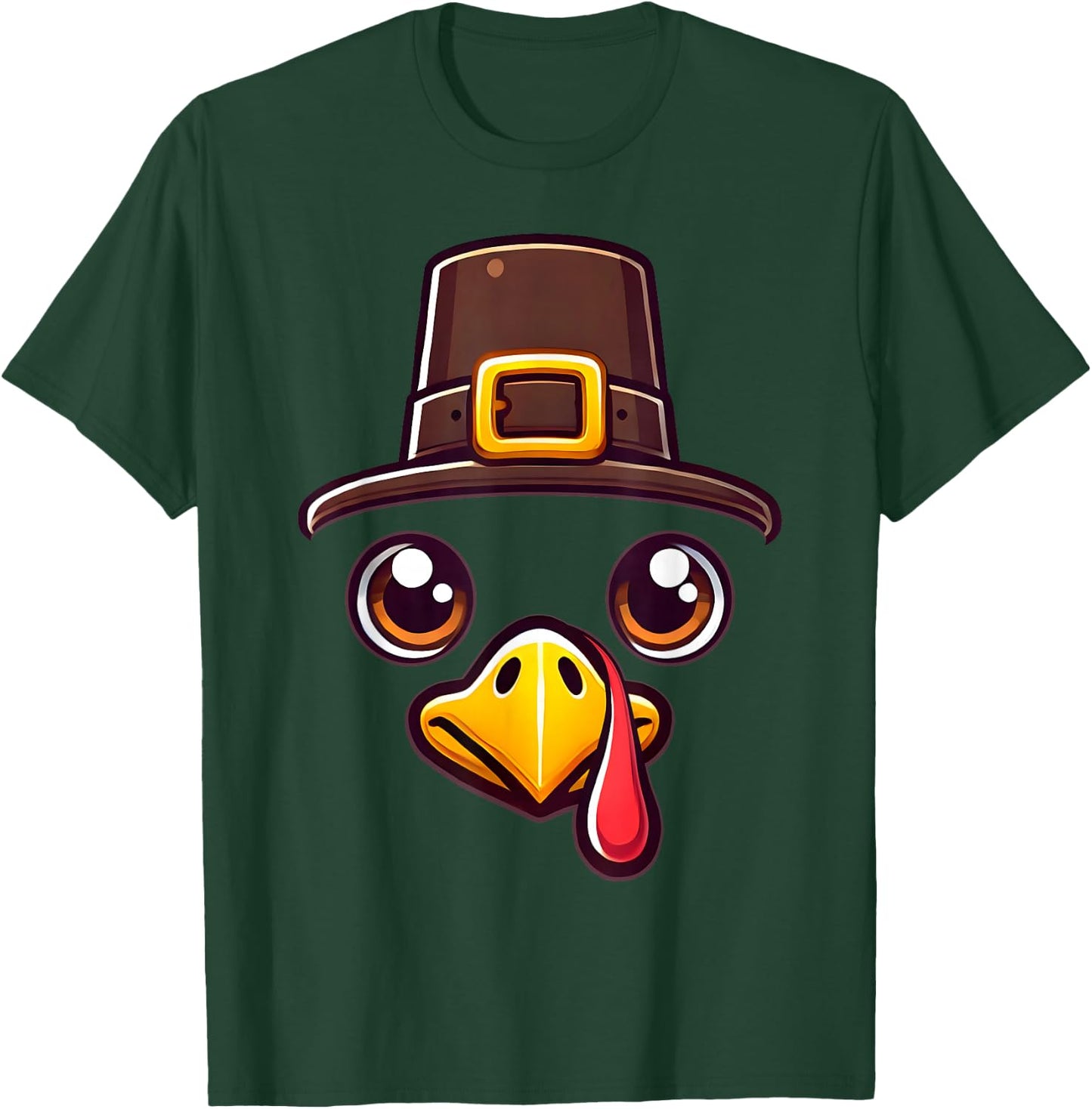 Turkey Face Pilgrim Thanksgiving T-Shirt - T-Shirt | Forest