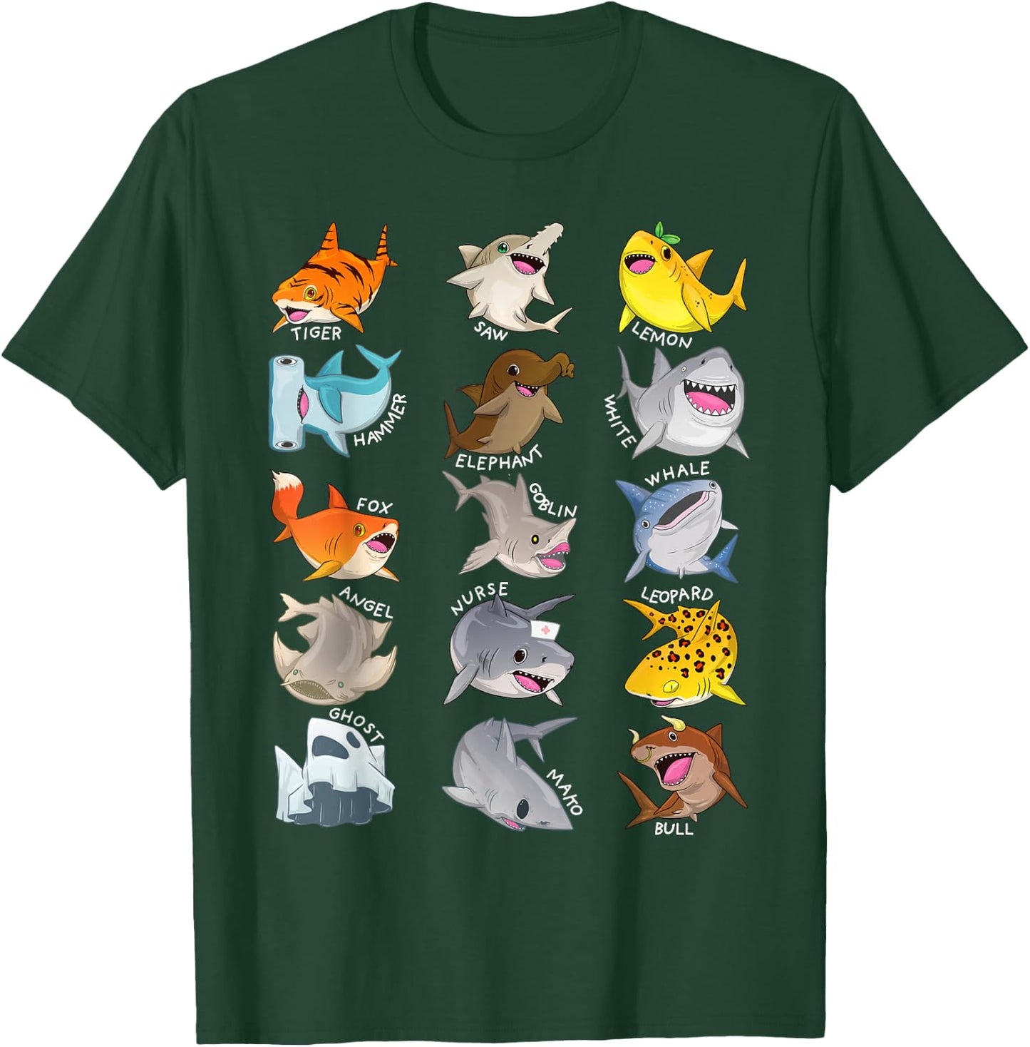 Shark Shirt Cute Types Of Sharks Marine Biology Funny Shark T-Shirt - T-Shirt | Forest