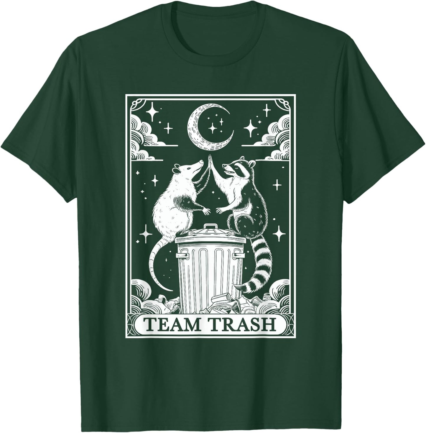 Tarot Card Vintage Team Trash Crescent Moon Opossum Raccoon T-Shirt - T-Shirt | Forest