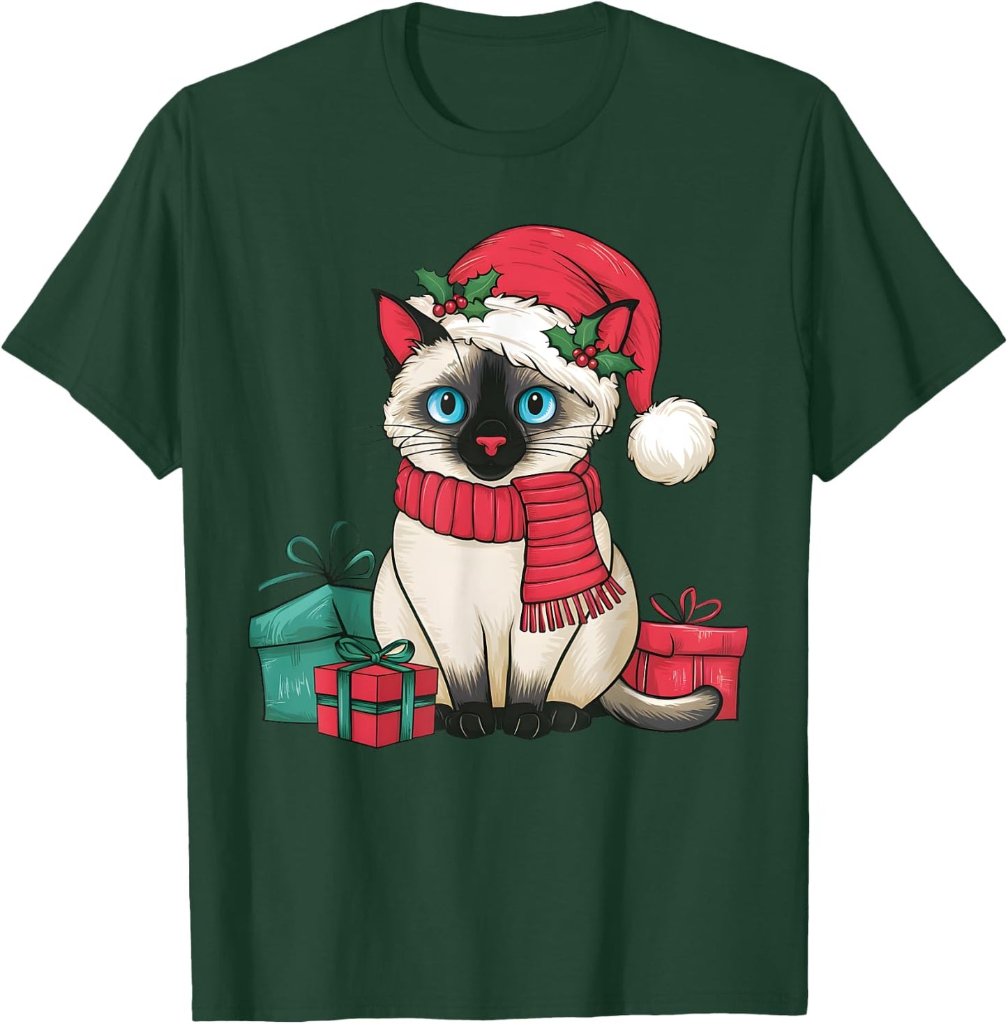 Siamese Cat Xmas Holiday Santa Siamese Cat Christmas Men Women Kids T-Shirt - T-Shirt | Forest