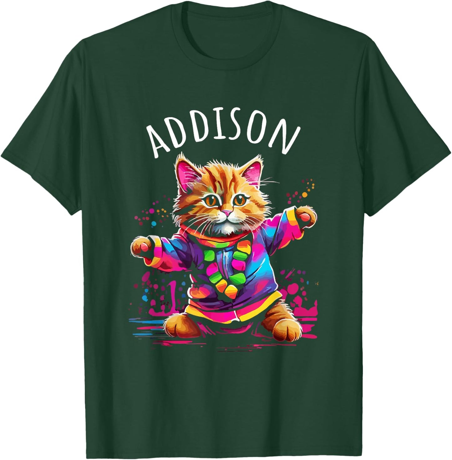 Addison Colorful Dancing Cat Design for Girls Name Addison T-Shirt - T-Shirt | Forest