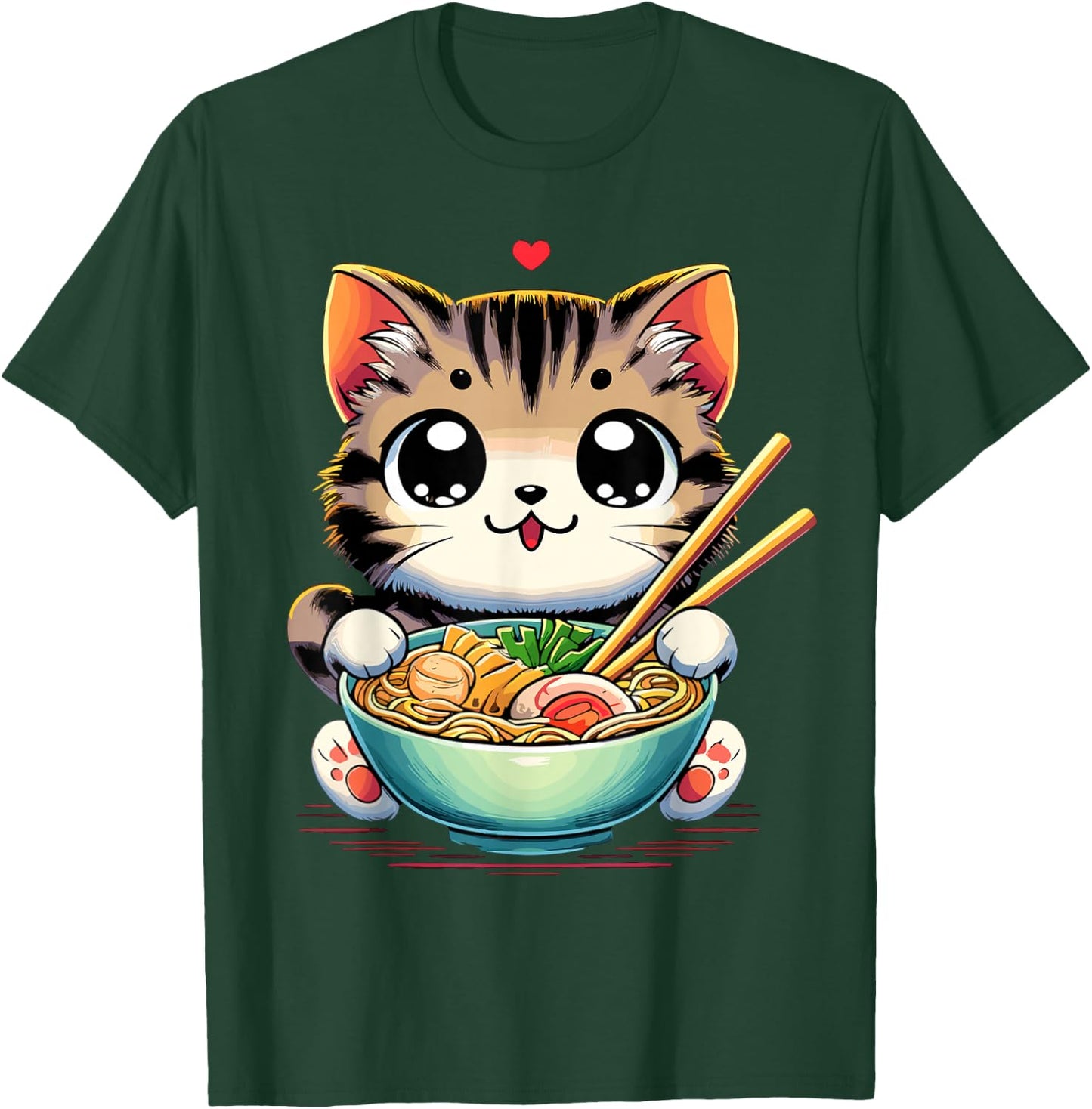 Cat Ramen Noodles Anime Kawaii Japanese Cat T-Shirt - T-Shirt | Forest