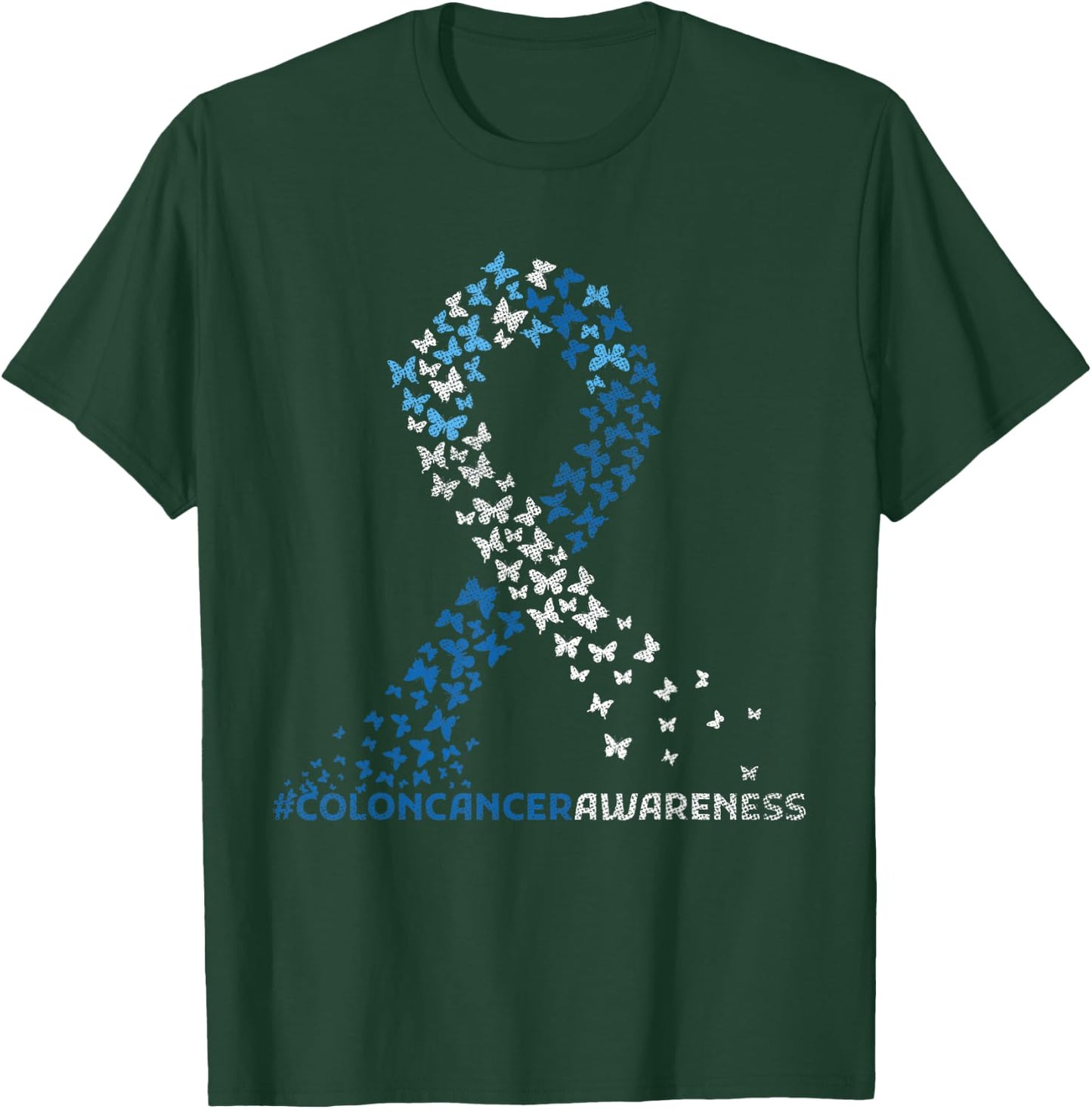 Colorectal Cancer Apparel Colon Cancer Awareness Colonoscopy Blue Ribbon Butterflies T-Shirt - T-Shirt | Forest