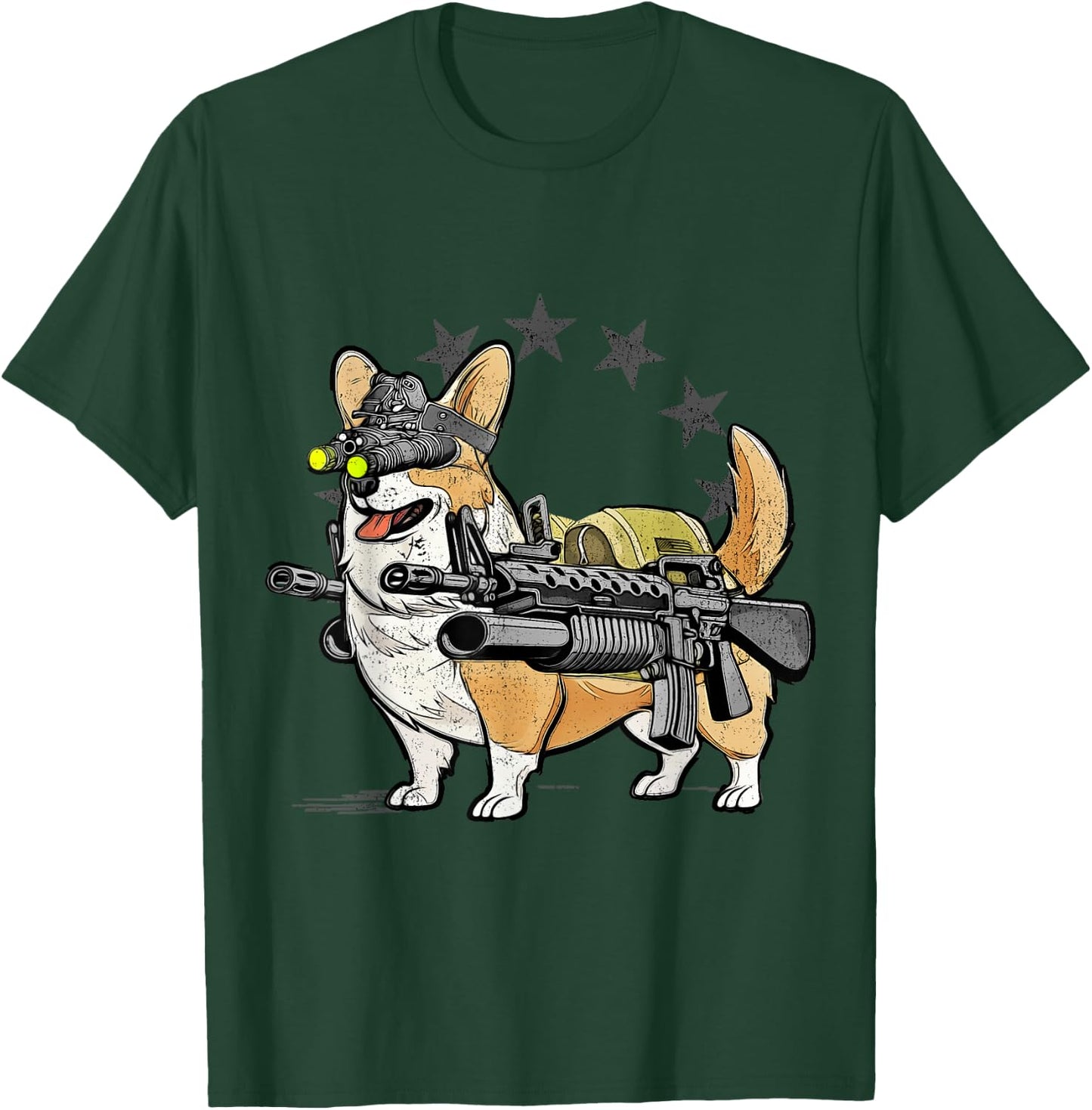 1 Nation -Adults Combat Corgi Patriotic Cartoon , Black, Small, Short Sleeve T-Shirt - T-Shirt | Forest