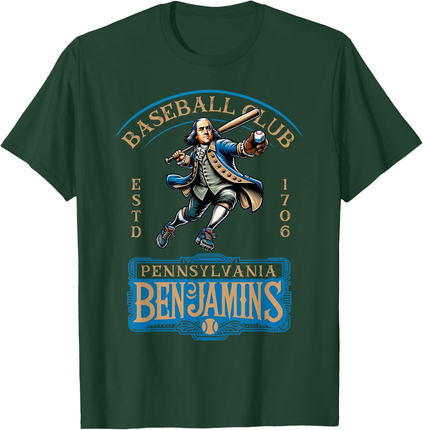 Pennslyvania Benjamins Retro Minor League Baseball Team T-Shirt - T-Shirt | Forest