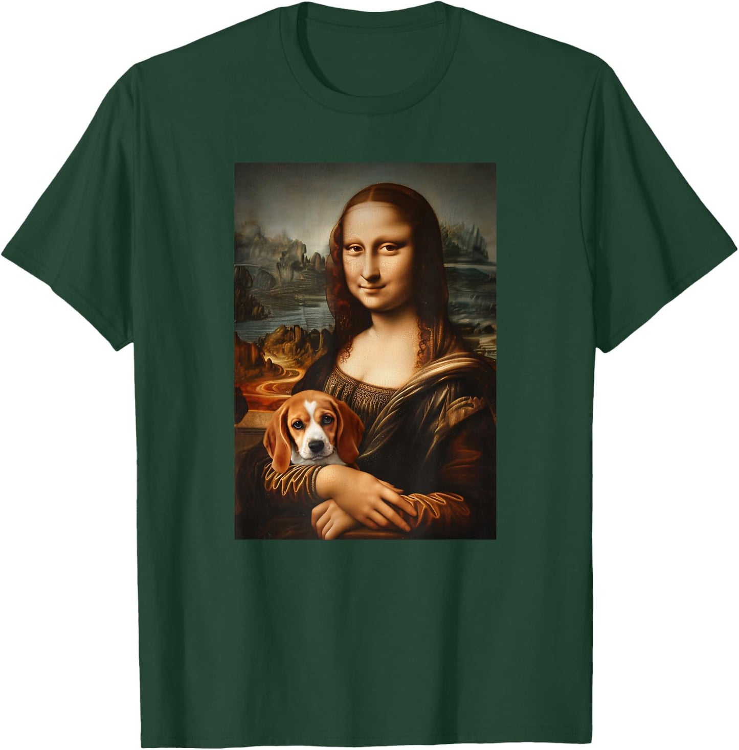 Beagle Mona Lisa Painting Art Dog Mom Dad T-Shirt - T-Shirt | Forest