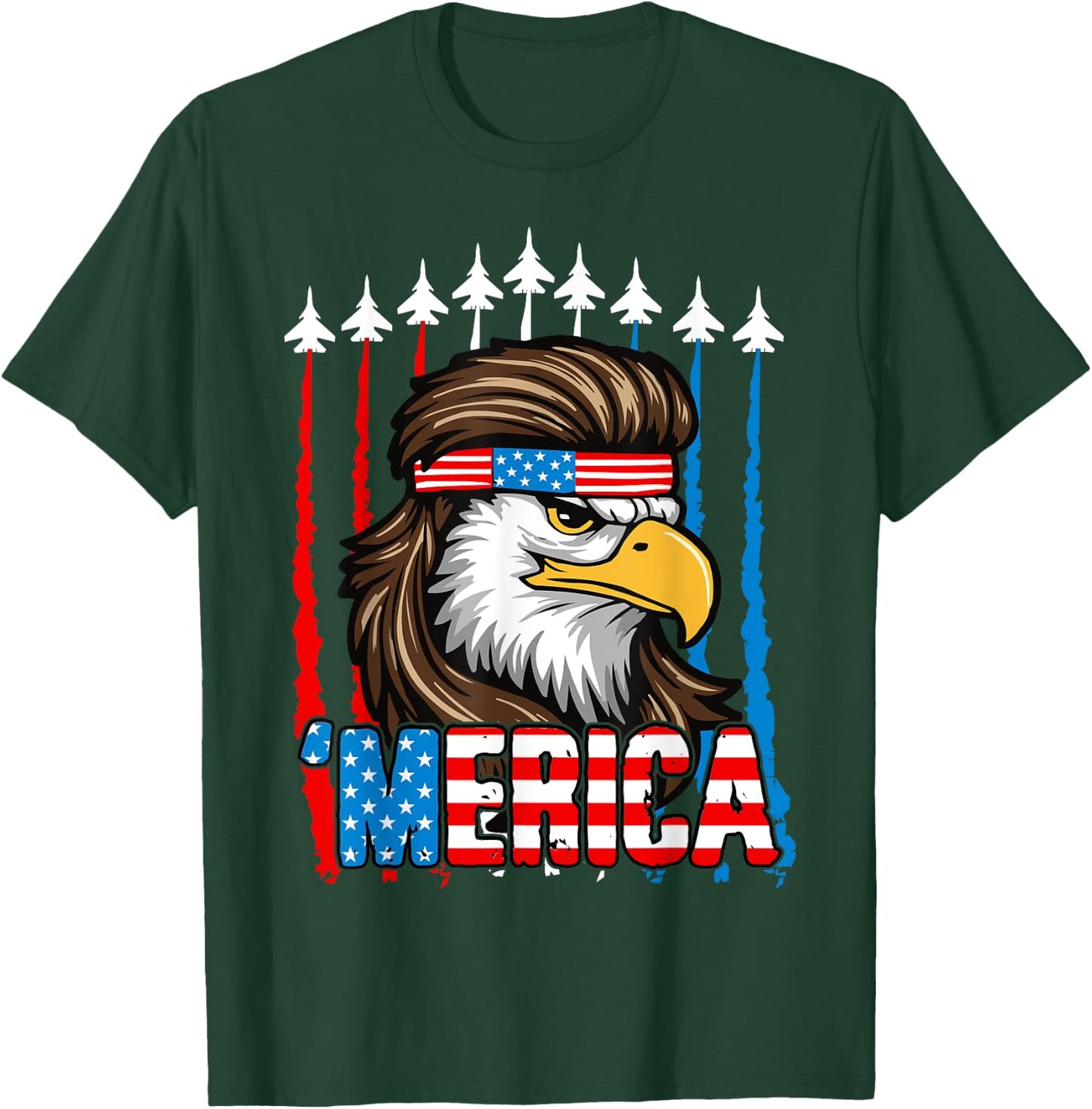 4th Of July Merica USA Flag Bald Eagle Patriotic Fighter Jet Kids Men T-Shirt - T-Shirt | Forest