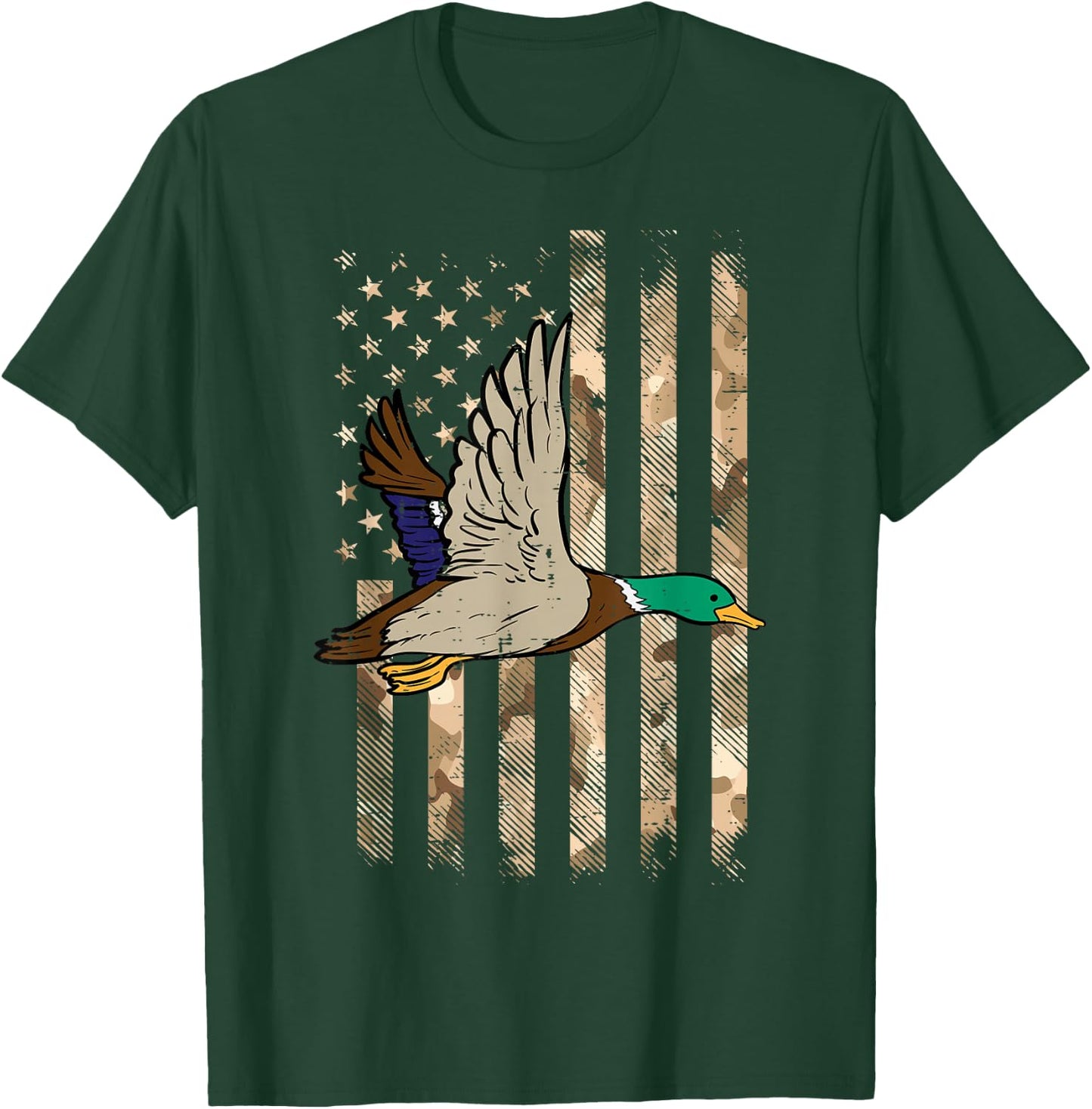 Duck Camo US Flag Vintage Patriotic Hunter Men Women Kids T-Shirt - T-Shirt | Forest