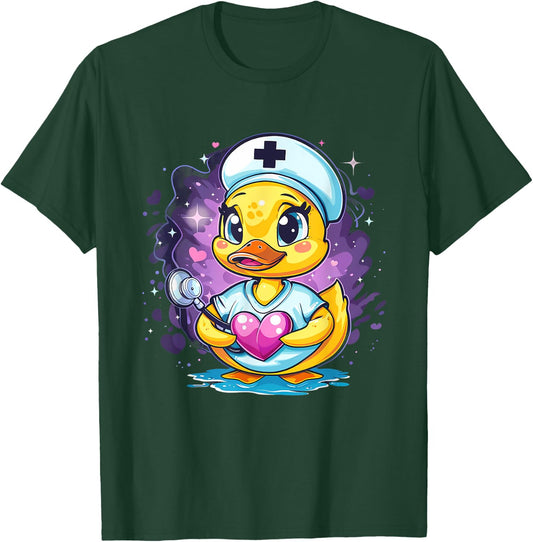Rubber Duck Nurse Nursing School Rubber Duckie Stethoscope T-Shirt - T-Shirt | Forest