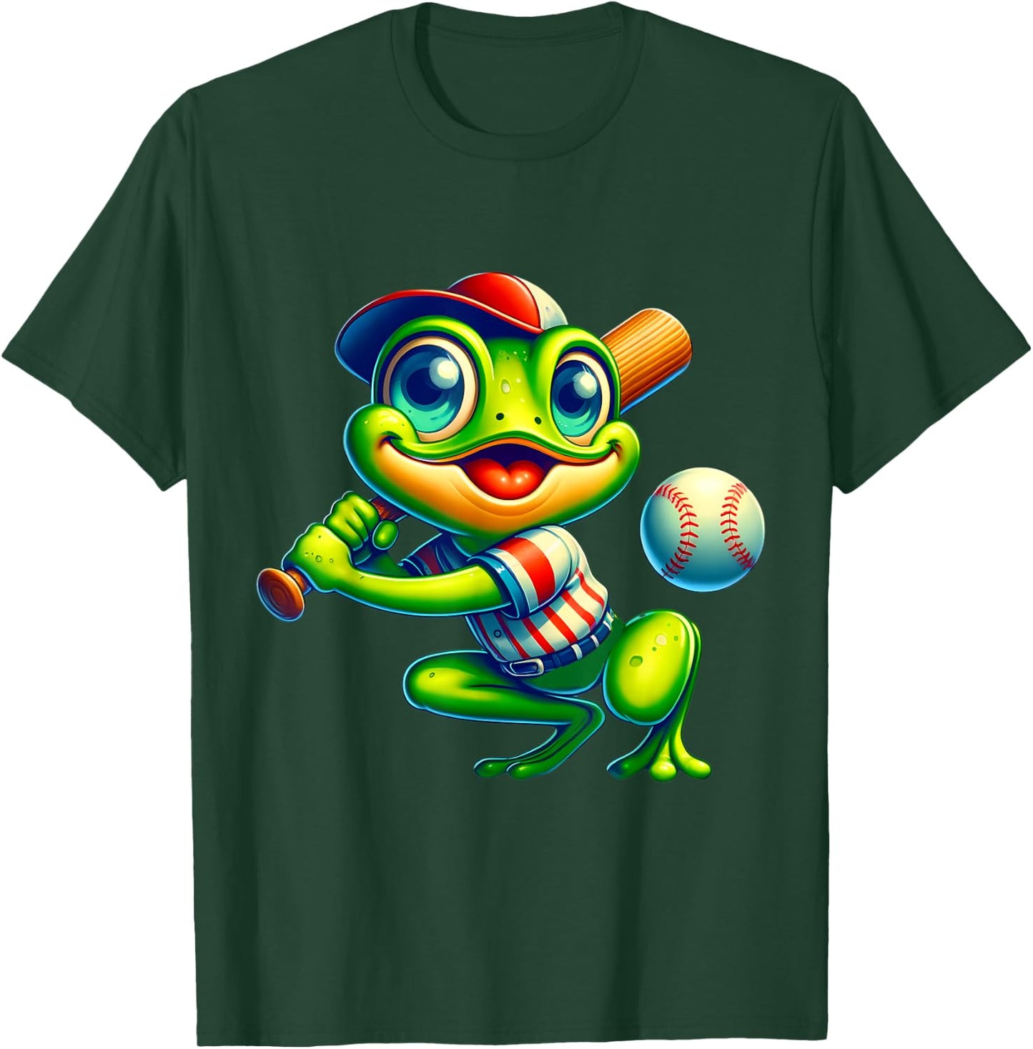 Frog Baseball Player Animal Lover Men Women Kids T-Shirt - T-Shirt | Forest