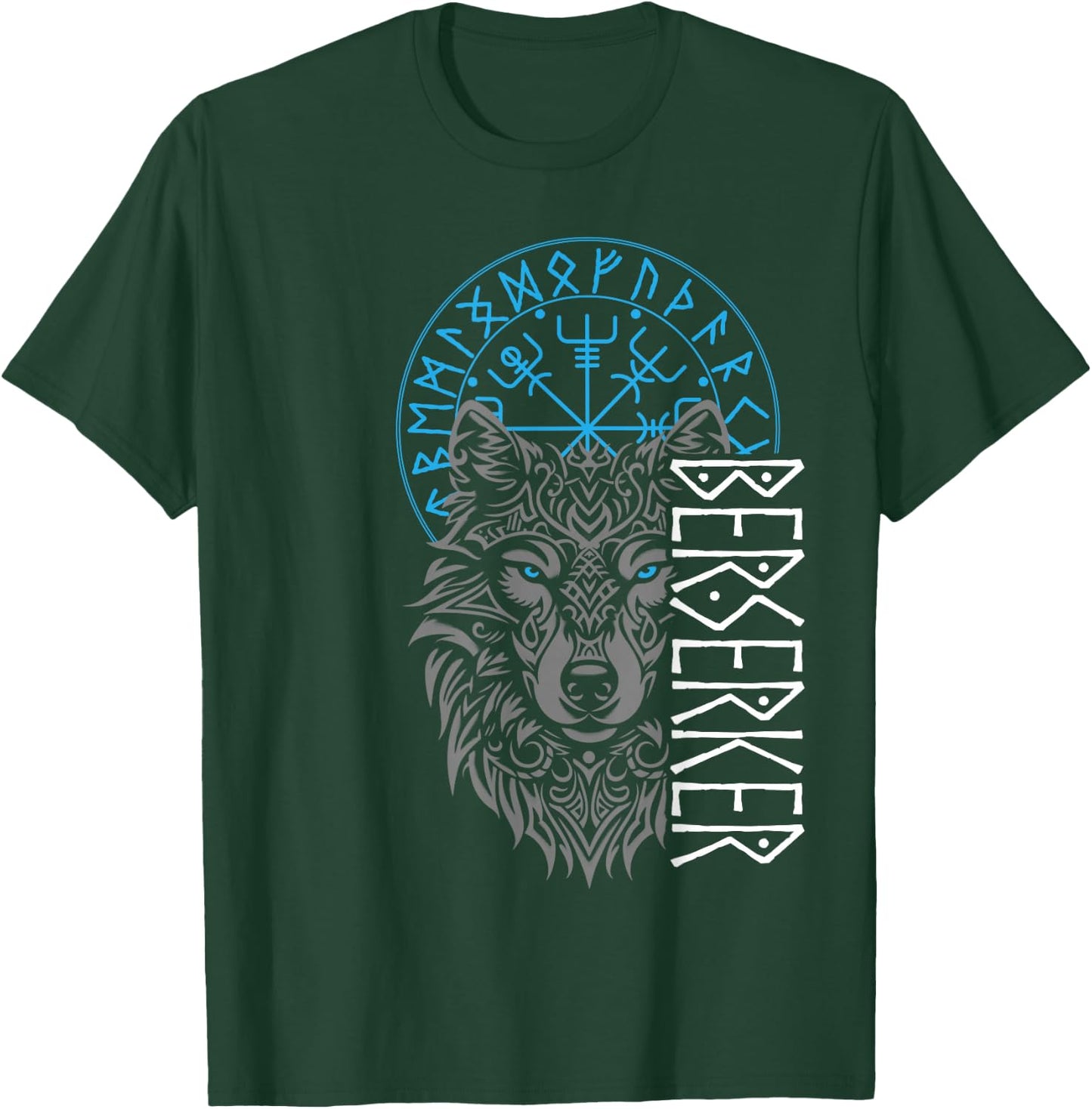 Berserker & Viking Compass - Nordic Wolf Design , Small, Black T-Shirt - T-Shirt | Forest