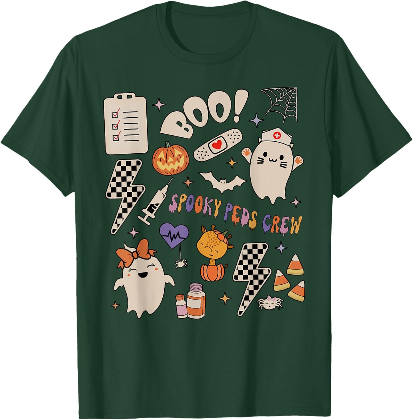 Boo Spooky PEDS Crew Ghost Pediatric Nurse Halloween T-Shirt - T-Shirt | Forest