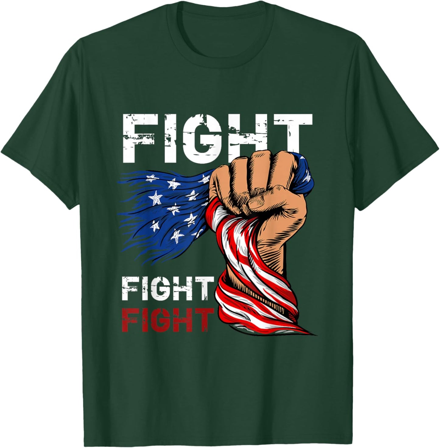 Fight Fight Fight American Flag Fist T-Shirt - T-Shirt | Forest